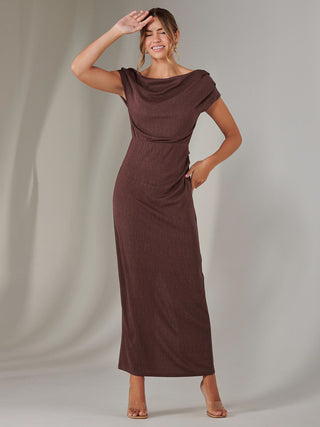 Asymmetrical Bodycon Midaxi Dress, Brown