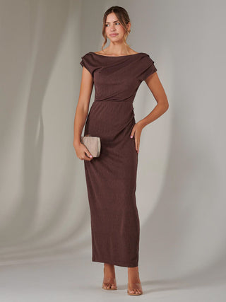 Asymmetrical Bodycon Midaxi Dress, Brown