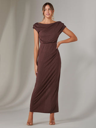 Asymmetrical Bodycon Midaxi Dress, Brown