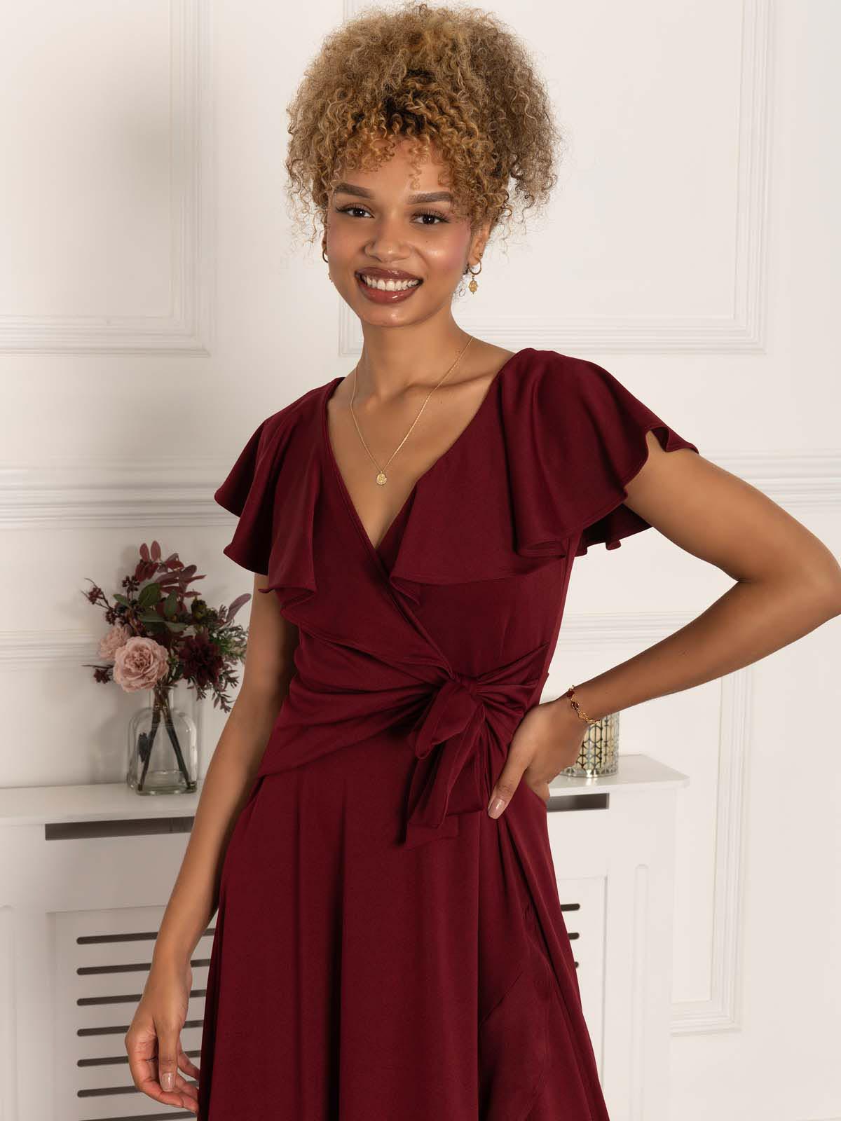 Priya Frill Dipped Hem Dress Burgundy