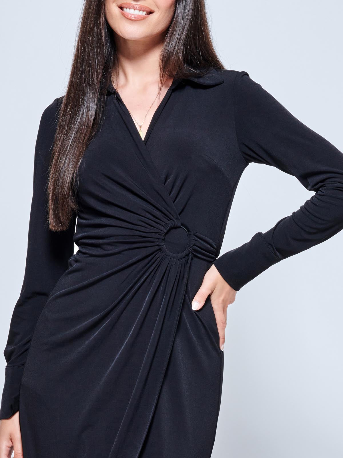 Plain Long Sleeve Jersey Shirt Dress, Black