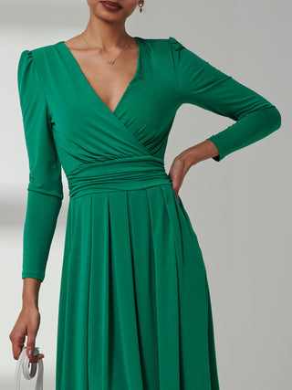 Plain Long Sleeve Jersey Midi Dress, Green