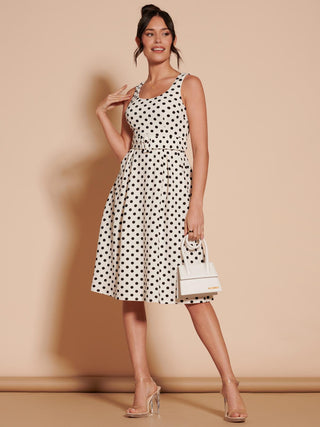 Polka Dot 1950's Inspired Swing Dress, Cream Polka Dot