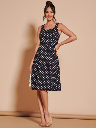 Polka Dot 1950's Inspired Swing Dress, Navy Spot