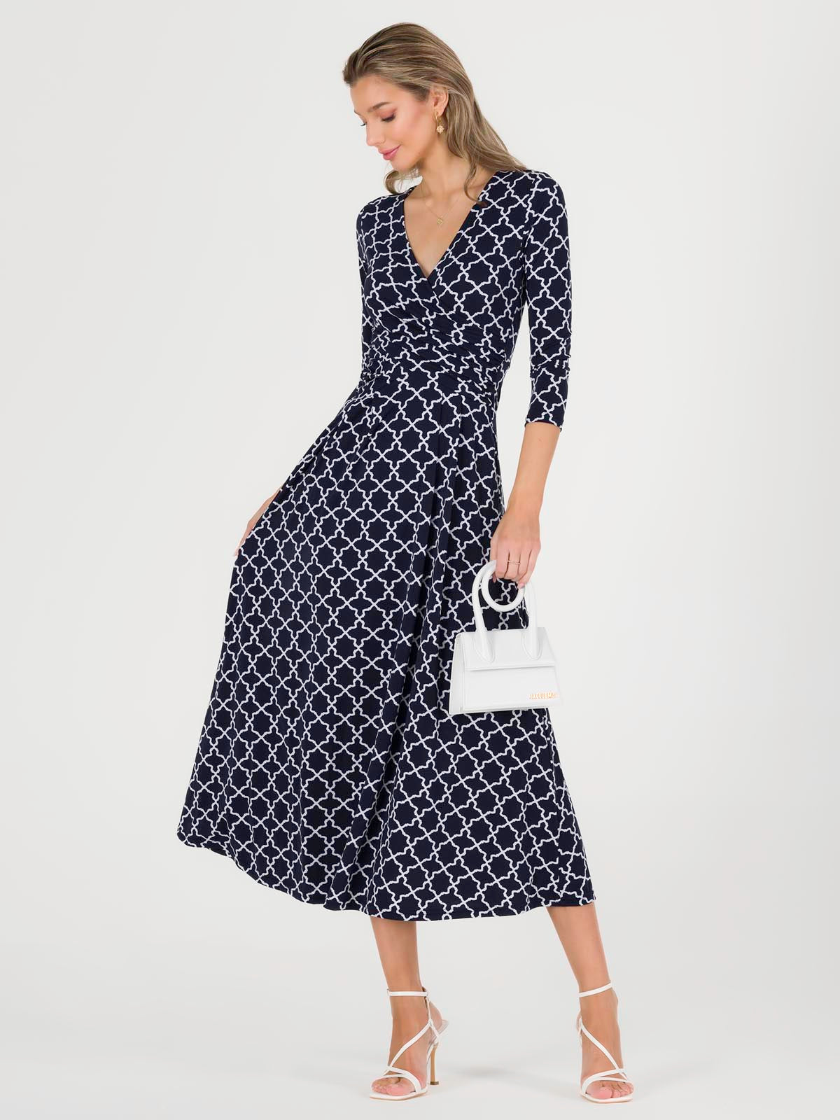 Patricia Jersey Fit & Flare Maxi Dress, Navy Geo