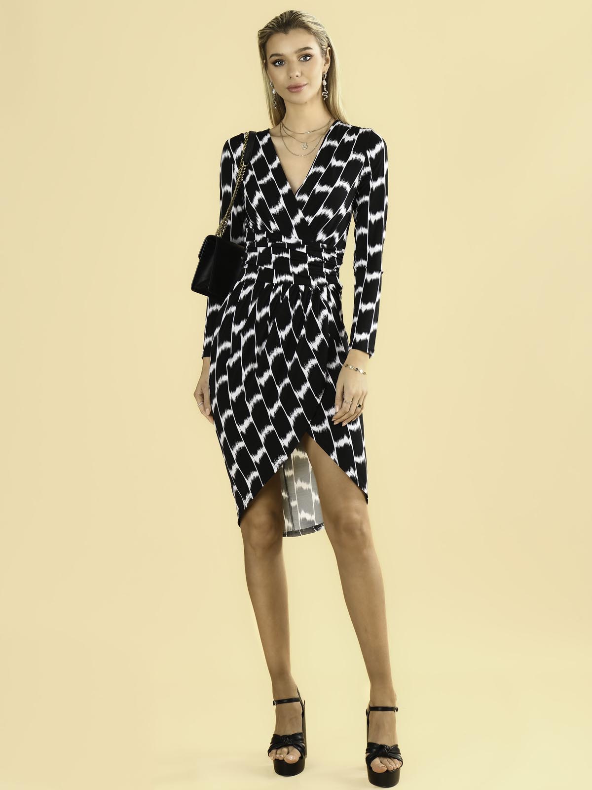 Phebe Print Ruched Jersey Dress, Black Geo