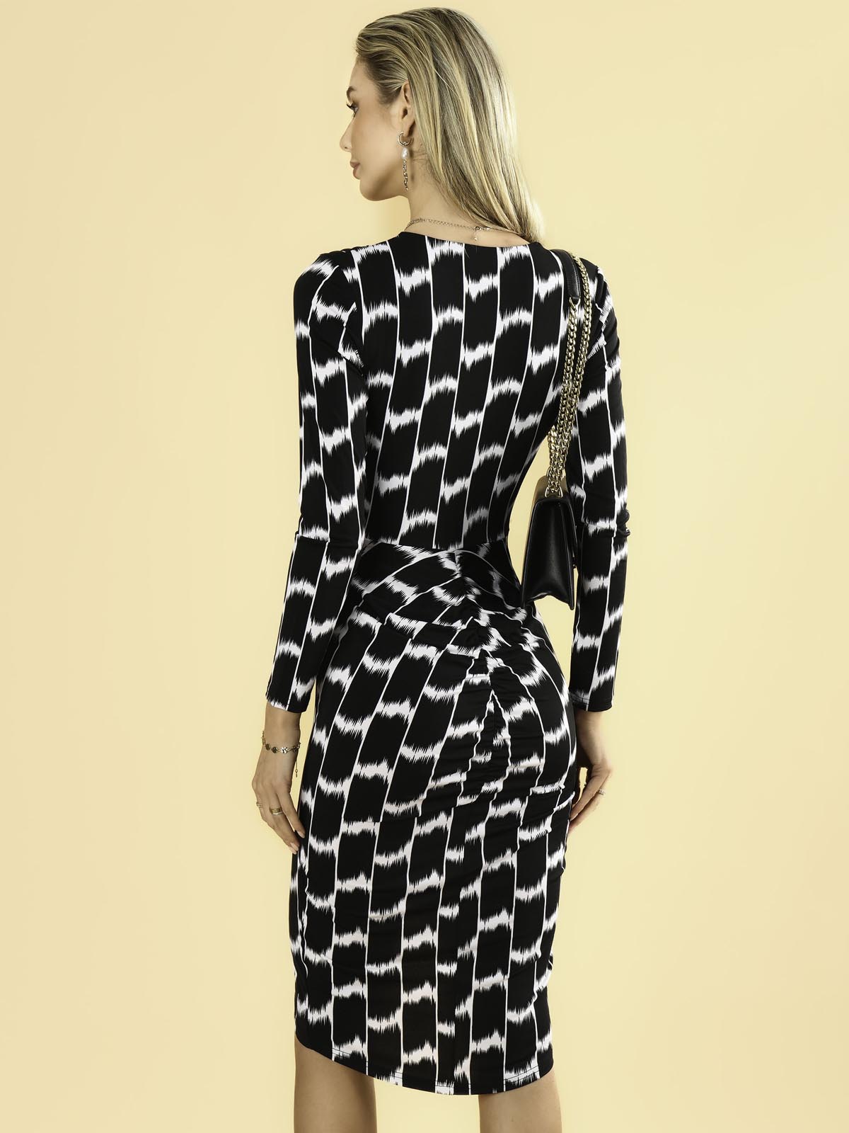 Phebe Print Ruched Jersey Dress, Black Geo