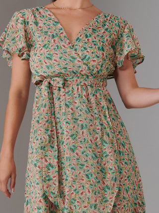 Petite High Low Midaxi Dress, Beige Multi