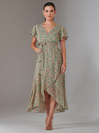 Petite High Low Midaxi Dress, Beige Multi