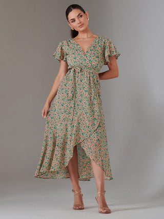 Petite High Low Midaxi Dress, Beige Multi