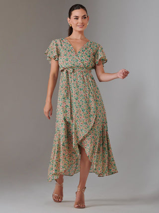 Petite High Low Midaxi Dress, Beige Multi