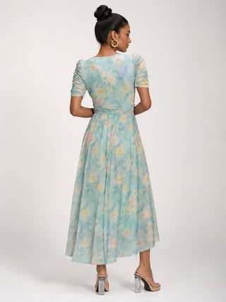 Petite Mesh Print Dip Hem Maxi Dress, Green Multi