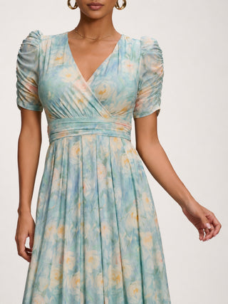 Petite Mesh Print Dip Hem Maxi Dress, Green Multi