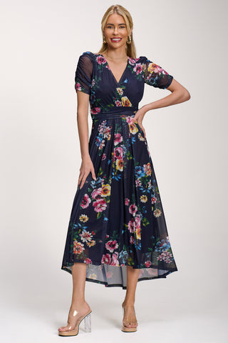 Petite Mesh Print Dip Hem Maxi Dress, Navy Floral