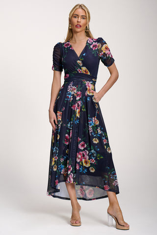 Petite Mesh Print Dip Hem Maxi Dress, Navy Floral