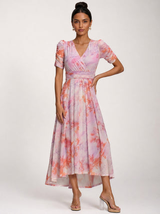 Petite Mesh Print Dip Hem Maxi Dress, Purple Multi