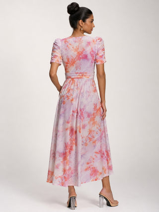 Petite Mesh Print Dip Hem Maxi Dress, Purple Multi