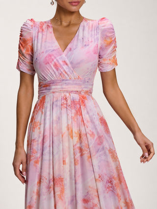 Petite Mesh Print Dip Hem Maxi Dress, Purple Multi