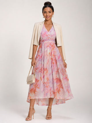 Petite Mesh Print Dip Hem Maxi Dress, Purple Multi