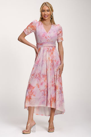 Petite Mesh Print Dip Hem Maxi Dress, Purple Multi