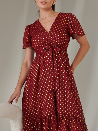 Petite Short Sleeve Midaxi Dress, Burgundy