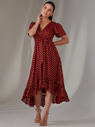 Petite Short Sleeve Midaxi Dress, Burgundy