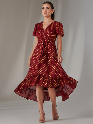 Petite Short Sleeve Midaxi Dress, Burgundy