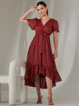 Petite Short Sleeve Midaxi Dress, Burgundy