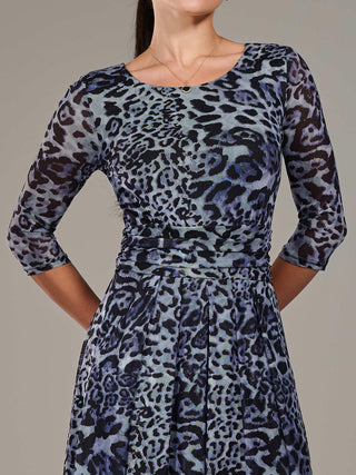 Petite Pleated Half Sleeve Midi Dress, Grey Leopard