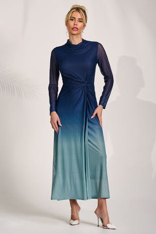 Petite Long Sleeve Mesh Maxi Dress, Green Multi