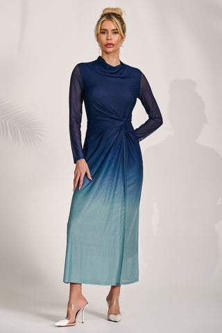 Petite Long Sleeve Mesh Maxi Dress, Green Multi