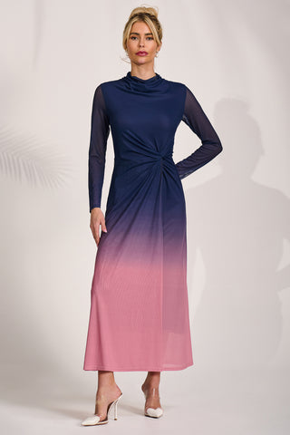 Petite Long Sleeve Mesh Maxi Dress, Pink Multi