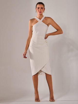 Cross Over Halter Neck Midi Dress, White