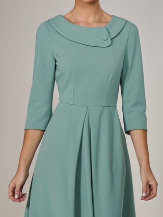 Roll Collar Long Sleeve Midi Dress, Mint Green