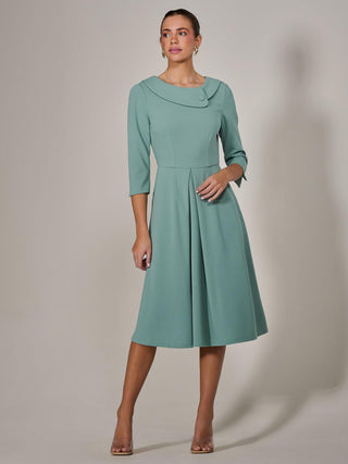 Roll Collar Long Sleeve Midi Dress, Mint Green