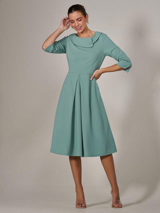 Roll Collar Long Sleeve Midi Dress, Mint Green