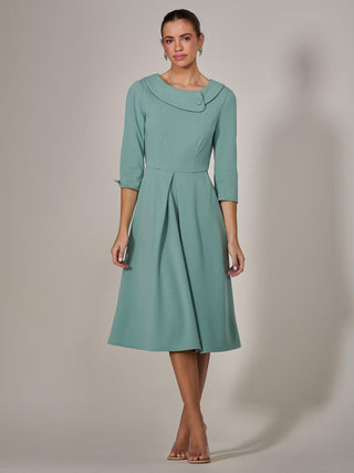 Roll Collar Long Sleeve Midi Dress, Mint Green