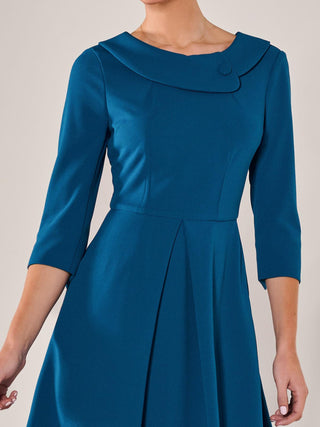 Roll Collar Long Sleeve Midi Dress, Teal