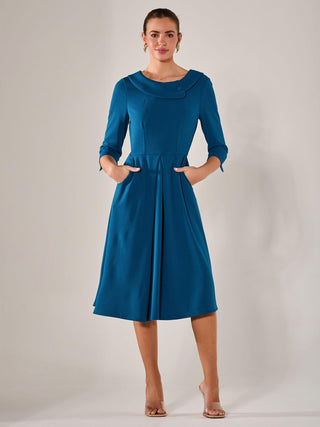 Roll Collar Long Sleeve Midi Dress, Teal