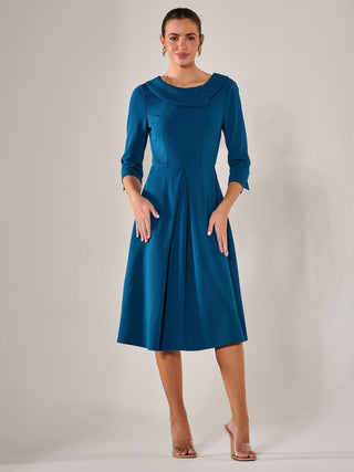 Roll Collar Long Sleeve Midi Dress, Teal