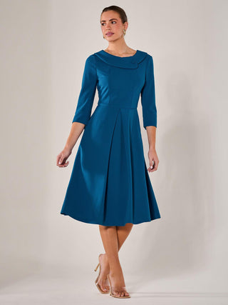 Roll Collar Long Sleeve Midi Dress, Teal