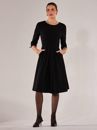Round Neck 3/4 Sleeve Midi Dress, Black