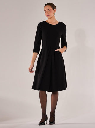 Round Neck 3/4 Sleeve Midi Dress, Black