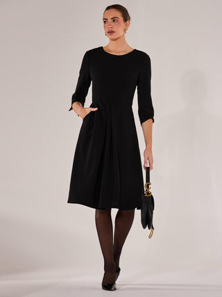 Round Neck 3/4 Sleeve Midi Dress, Black