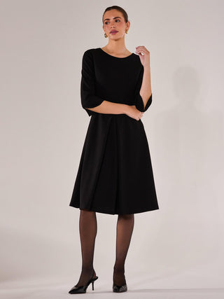 Round Neck 3/4 Sleeve Midi Dress, Black