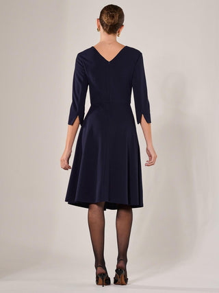 Round Neck 3/4 Sleeve Midi Dress, Navy