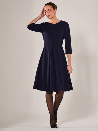 Round Neck 3/4 Sleeve Midi Dress, Navy