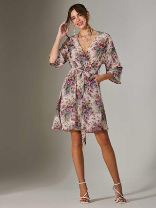 Chiffon 3/4 Sleeve Mini Dress, Abstract Multi