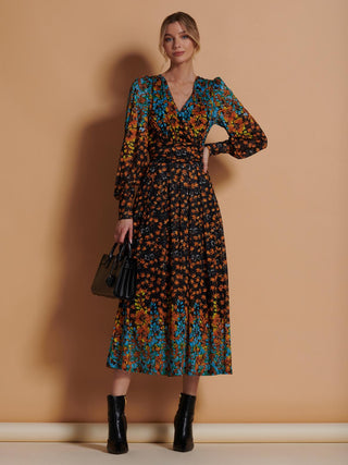 Quiyn Symemetrical Print Lace Maxi Dress, Orange Multi