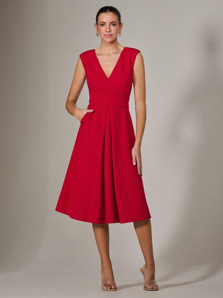 Sleeveless Tie Waist Midi Dress, Red